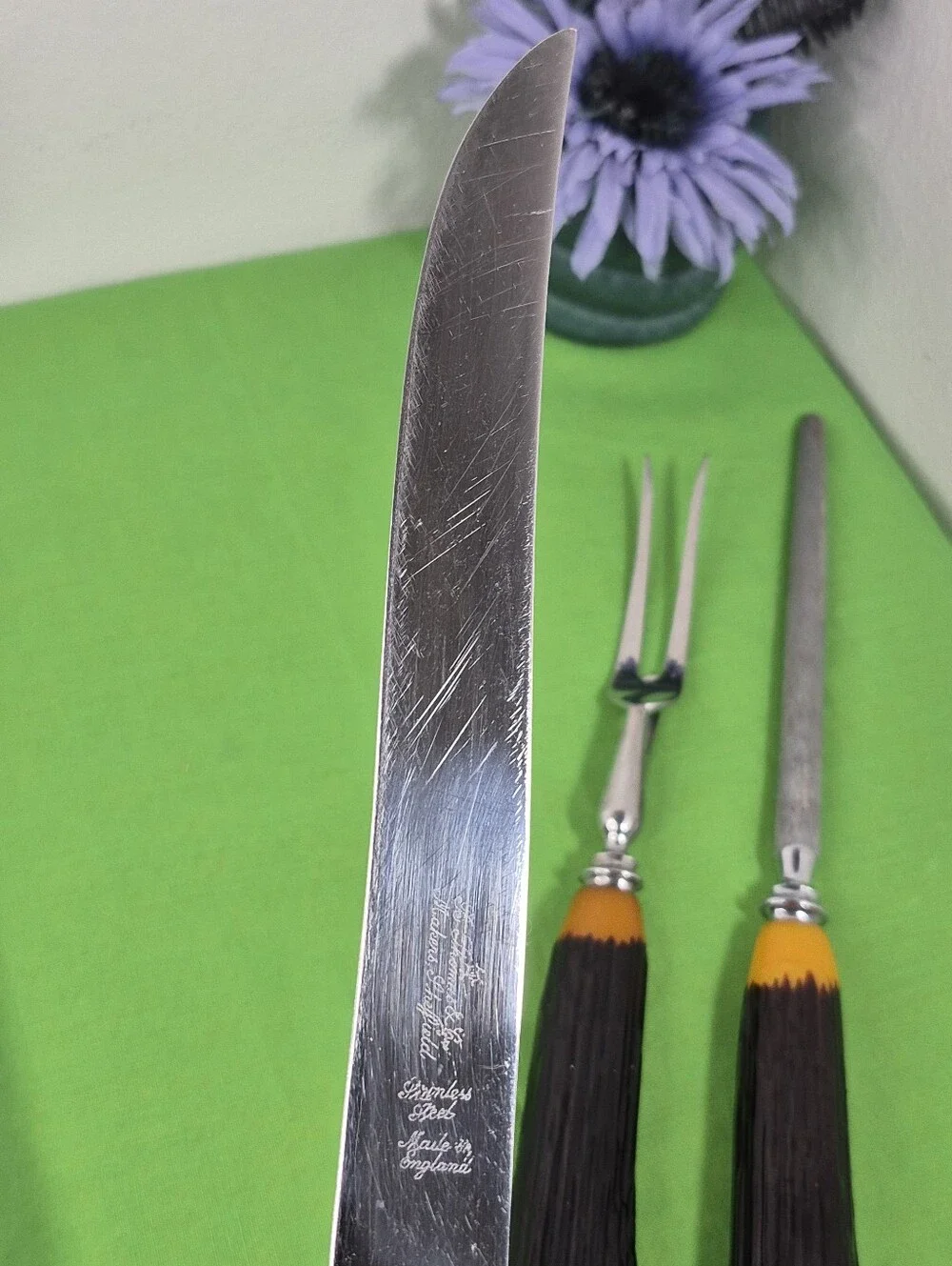 Vtg. B. Thomas & Co. MCM 3-Piece Bakelite Carving Knife Set Sheffield, England